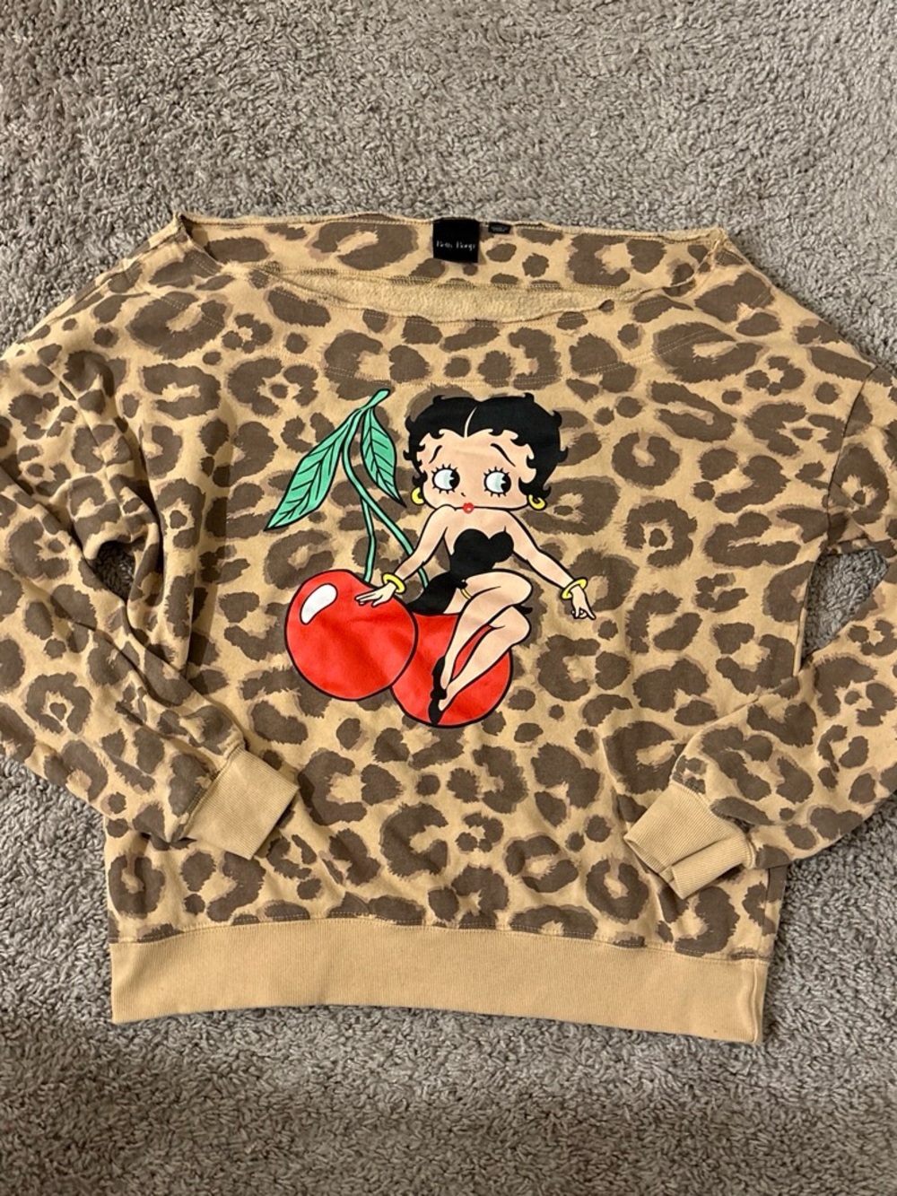 Betty Boop Leopard Print Sweatshirt with Cherries